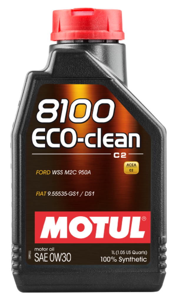 Motul 1L Synthetic Engine Oil 8100 Eco-Clean 0W30 12X1L - Acea C2/API SM - 1L - Single