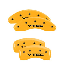 Load image into Gallery viewer, MGP 4 Caliper Covers Engraved Front &amp; Rear Vtech Yellow Finish Black Char 2005 Acura TSX