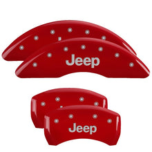 गैलरी व्यूवर में इमेज लोड करें, MGP 4 Caliper Covers Engraved Front &amp; Rear JEEP Red finish silver ch