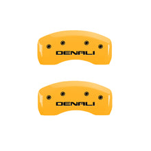 Load image into Gallery viewer, MGP 4 Caliper Covers Engraved Front &amp; Rear Denali Yellow finish black ch