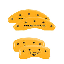 Laden Sie das Bild in den Galerie-Viewer, MGP 4 Caliper Covers Engraved Front Mustang Rear Pony Yellow Finish Black Char 1997 Ford Mustang