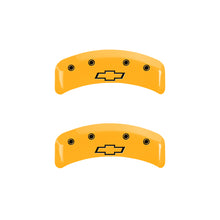 Carica l&#39;immagine nel visualizzatore di Gallery, MGP 4 Caliper Covers Engraved Front &amp; Rear Bowtie Yellow Finish Black Char 1997 Chevrolet Camaro