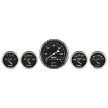 Cargar imagen en el visor de la galería, Auto Meter Gauge Kit 5 pc. 3 3/8in &amp; 2 1/16in Elec. Speedometer Old Tyme Black