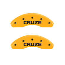 Laden Sie das Bild in den Galerie-Viewer, MGP Front set 2 Caliper Covers Engraved Front Cruze Yellow finish black ch