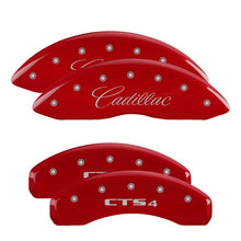 Cargar imagen en el visor de la galería, MGP 4 Caliper Covers Engraved Front Cursive/Cadillac Engraved Rear CTS4 Red finish silver ch