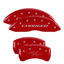 Cargar imagen en el visor de la galería, MGP 4 Caliper Covers Engraved Front Charger Engraved Rear RT Red finish silver ch