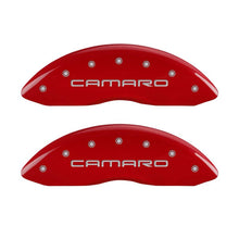 Cargar imagen en el visor de la galería, MGP 4 Caliper Covers Engraved Front Gen 4/Camaro Engraved Rear Gen 4/SS Red finish silver ch