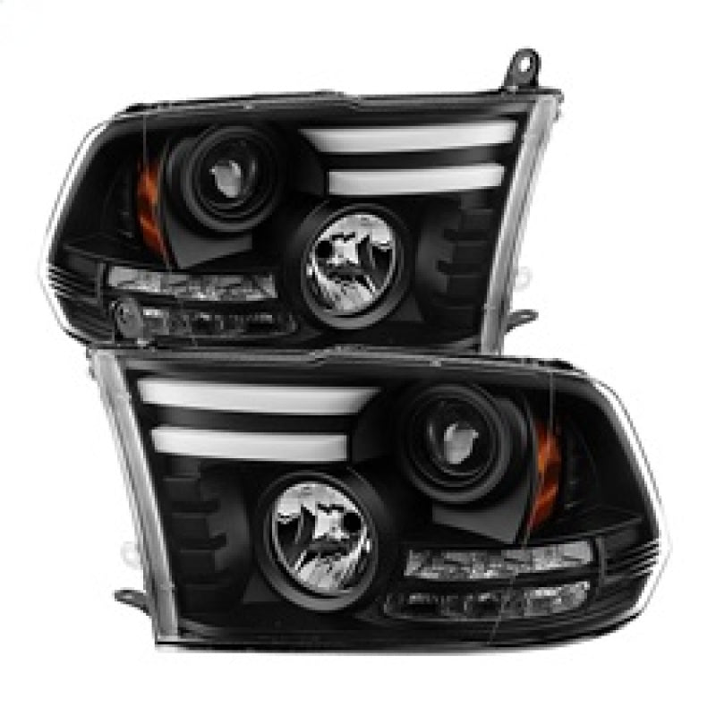 Spyder Dodge Ram 13-15 Projector Headlights Light Bar DRL Black PRO-YD-DR13-LBDRL-BK