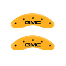 Cargar imagen en el visor de la galería, MGP 4 Caliper Covers Engraved Front &amp; Rear GMC Yellow finish black ch