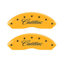 Carica l&#39;immagine nel visualizzatore di Gallery, MGP 4 Caliper Covers Engraved F &amp; R Cursive/Cadillac Yellow Finish Black Char 2007 Cadillac DTS