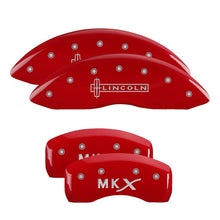 Load image into Gallery viewer, MGP 4 Caliper Covers Engraved Front &amp; Rear Lincoln Red finish silver ch