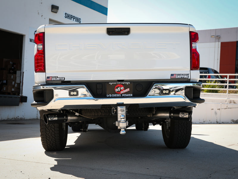 aFe Large Bore-HD 4in 409SS DPF-Back Exhaust System w/Black Tip 20 GM Diesel Trucks V8-6.6L (td) L5P