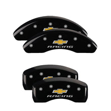 Cargar imagen en el visor de la galería, MGP 4 Caliper Covers Engraved Front &amp; Rear Chevy racing Black finish silver ch