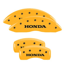 Cargar imagen en el visor de la galería, MGP 4 Caliper Covers Engraved Front &amp; Rear Honda Yellow Finish Black Char 2009 Honda Ridgeline