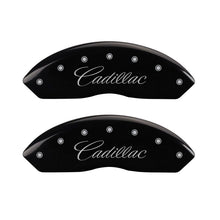 Laden Sie das Bild in den Galerie-Viewer, MGP 4 Caliper Covers Engraved Front Cursive/Cadillac Engraved Rear CTS Black finish silver ch