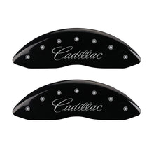 Laden Sie das Bild in den Galerie-Viewer, MGP 4 Caliper Covers Engraved Front Cursive/Cadillac Engraved Rear CTS4 Black finish silver ch