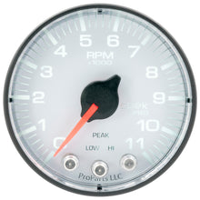 Charger l&#39;image dans la galerie, Autometer Spek-Pro Gauge Tach 2 1/16in 11K Rpm W/ Shift Light &amp; Peak Mem Wht/Blk