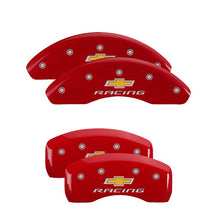 Cargar imagen en el visor de la galería, MGP 4 Caliper Covers Engraved Front &amp; Rear Chevy racing Red finish silver ch