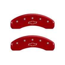 Cargar imagen en el visor de la galería, MGP 4 Caliper Covers Engraved Front &amp; Rear Bowtie Red finish silver ch