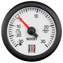 Laden Sie das Bild in den Galerie-Viewer, Autometer Stack 52mm -30INHG to +30 PSI (Incl T-Fitting) Mechanical Boost Pressure Gauge - White