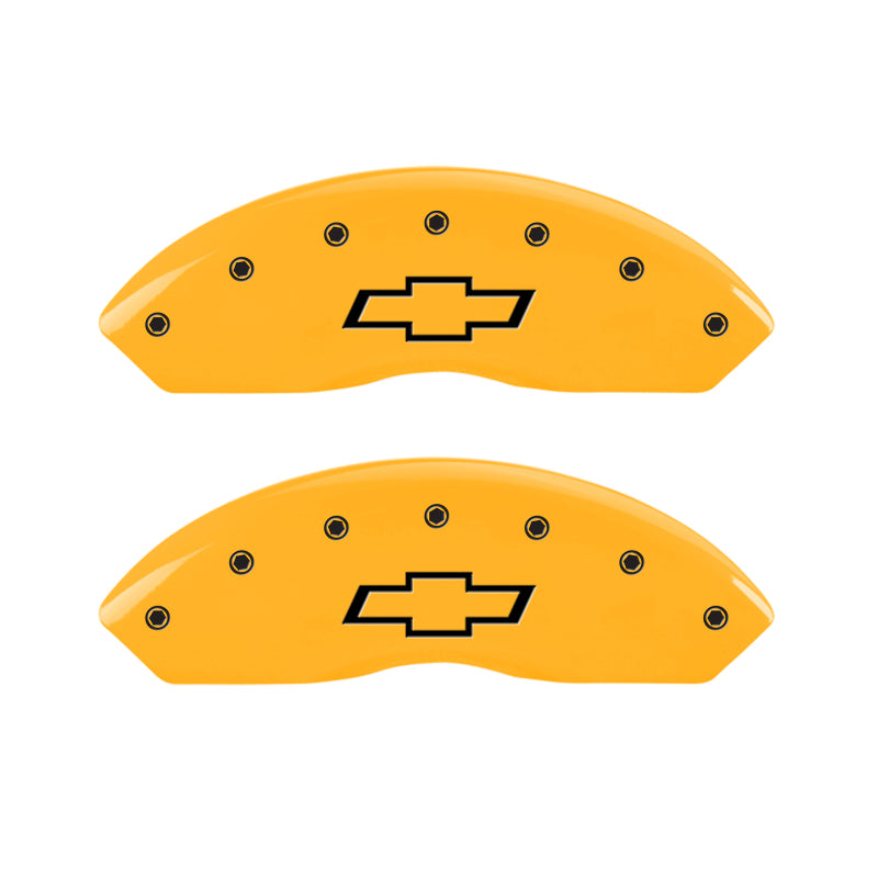 MGP 4 Caliper Covers Engraved F & R Bowtie Yellow Finish Black Char 2014 Chevrolet Express 2500