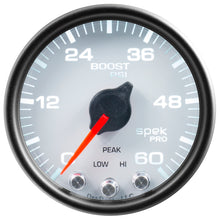 Load image into Gallery viewer, Autometer Spek-Pro Gauge Boost 2 1/16in 60psi Stepper Motor W/Peak &amp; Warn Wht/Blk