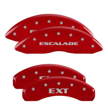 Cargar imagen en el visor de la galería, MGP 4 Caliper Covers Engraved Front Escalade Engraved Rear EXT Red finish silver ch