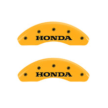 Load image into Gallery viewer, MGP 4 Caliper Covers Engraved Front &amp; Rear Honda Yellow Finish Black Char 2004 Honda Accord