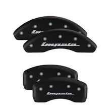 Cargar imagen en el visor de la galería, MGP Front set 2 Caliper Covers Engraved Front Bowtie Black finish silver ch