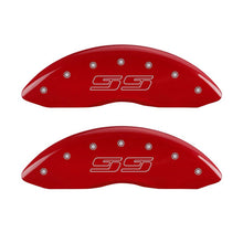 गैलरी व्यूवर में इमेज लोड करें, MGP 4 Caliper Covers Engraved Front &amp; Rear Avalanche style/SS Red finish silver ch