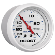 Laden Sie das Bild in den Galerie-Viewer, Autometer Marine White Gauge 2-5/8in Mechanical Vacuum/Boost Gauge 30INHG-30PSI