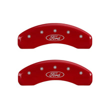 Cargar imagen en el visor de la galería, MGP 4 Caliper Covers Engraved Front &amp; Rear Oval logo/Ford Red finish silver ch