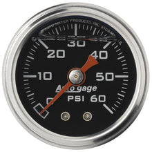 Cargar imagen en el visor de la galería, Autometer AutoGage 1.5in Liquid Filled Mechanical 0-60 PSI Fuel Pressure Gauge - Black