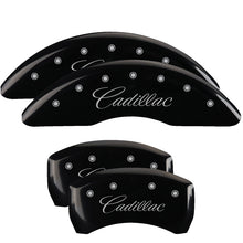 Cargar imagen en el visor de la galería, MGP 4 Caliper Covers Engraved Front Cursive/Cadillac Engraved Rear XLR Black finish silver ch