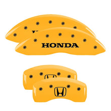 Laden Sie das Bild in den Galerie-Viewer, MGP 4 Caliper Covers Engraved Front Honda Rear H Logo Yellow Finish Black Char 2009 Honda Ridgeline