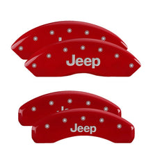 Laden Sie das Bild in den Galerie-Viewer, MGP 4 Caliper Covers Engraved Front &amp; Rear JEEP Red finish silver ch