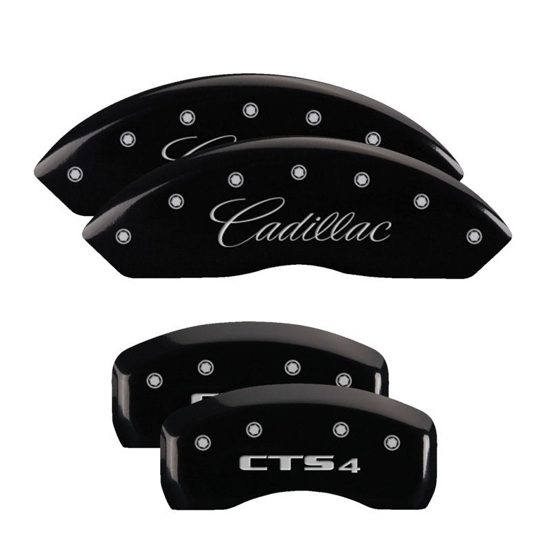 MGP 4 Caliper Covers Engraved Front Cursive/Cadillac Engraved Rear CTS4 Black finish silver ch