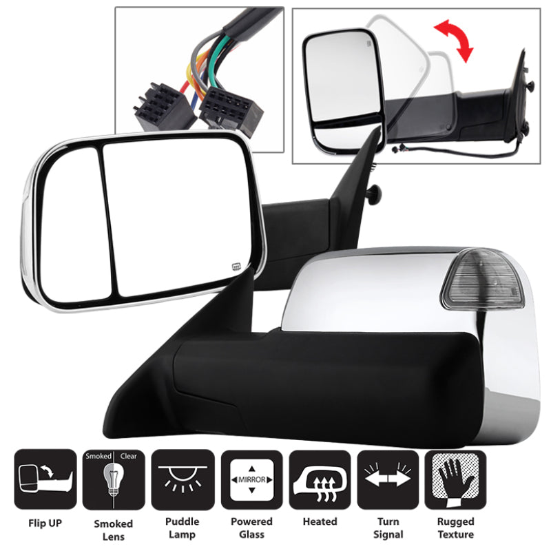 Xtune Dodge Ram 1500 09-12 L&R Manual Extendable Power Heated Adjust Mirror MIR-DRAM10-PW-SET