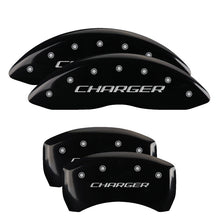 Cargar imagen en el visor de la galería, MGP 4 Caliper Covers Engraved Front &amp; Rear Block/Charger Black finish silver ch