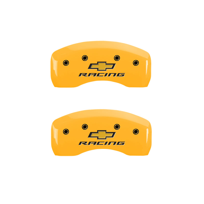 MGP 4 Caliper Covers Engraved Front & Rear Chevy racing Yellow finish black ch