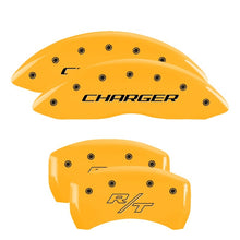 Cargar imagen en el visor de la galería, MGP 4 Caliper Covers Engraved Front Charger Engraved Rear RT Yellow finish black ch