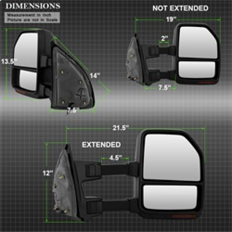 xTune 08-15 Ford Super Duty LED Telescoping Manual Mirrors - Smk (Pair) (MIR-FDSD08S-G4-MA-RSM-SET)