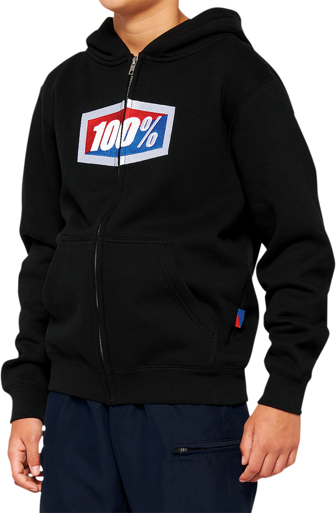 100% Youth Official Zip Hoodie - Black - Large 20033-00002