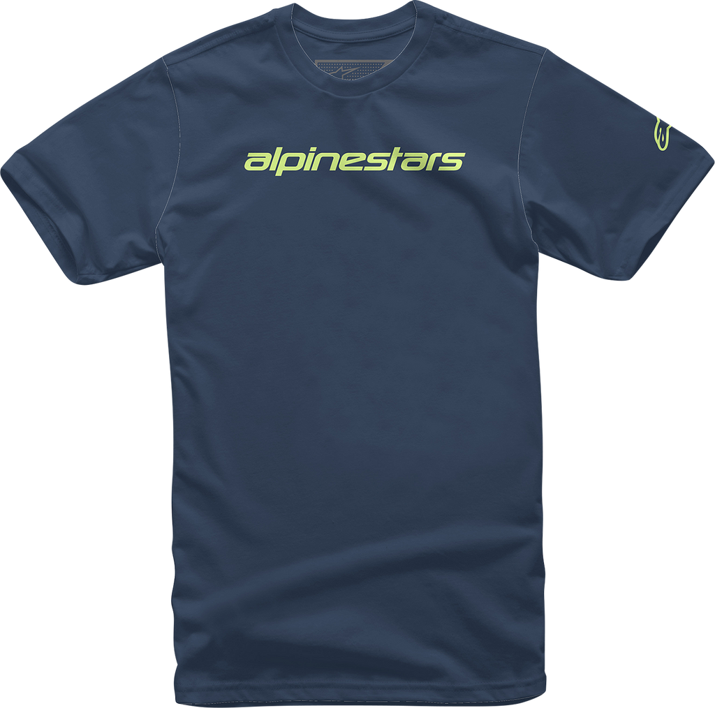 ALPINESTARS Linear Wordmark T-Shirt - Navy/Lime - Large 1212-720207036L