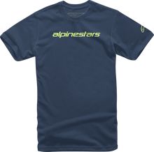 Cargar imagen en el visor de la galería, ALPINESTARS Linear Wordmark T-Shirt - Navy/Lime - Large 1212-720207036L