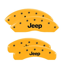 गैलरी व्यूवर में इमेज लोड करें, MGP 4 Caliper Covers Engraved Front &amp; Rear Jeep Yellow Finish Black Char 2006 Jeep Wrangler