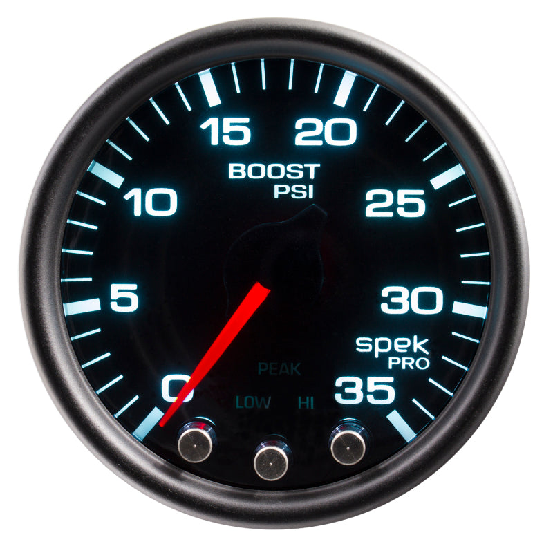 Autometer Spek-Pro Gauge Boost 2 1/16in 35psi Stepper Motor W/Peak & Warn Blacksmoke//Black