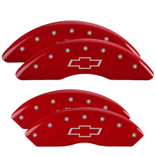 Cargar imagen en el visor de la galería, MGP 4 Caliper Covers Engraved Front &amp; Rear Bowtie Red finish silver ch