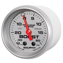 Cargar imagen en el visor de la galería, Autometer Marine Silver Ultra-Lite 2-1/16in 0-30 HG / 0-20 PSI Vacuum / Boost Gauge