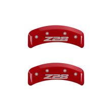 Cargar imagen en el visor de la galería, MGP 4 Caliper Covers Engraved Front Gen 4/Camaro Engraved Rear Gen 4/Z28 Red finish silver ch